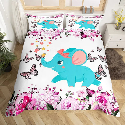 Elephant Duvet Cover Twin Cartoon Animal Bedding Set