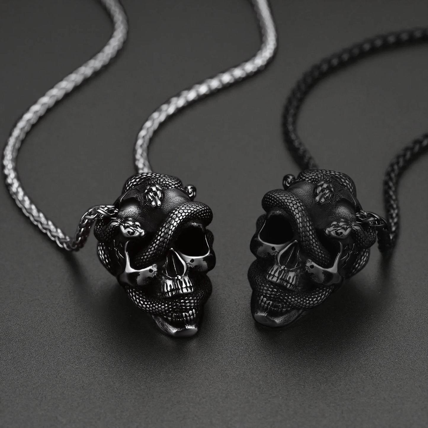 Skull In Snake Stainless Steel  Necklace