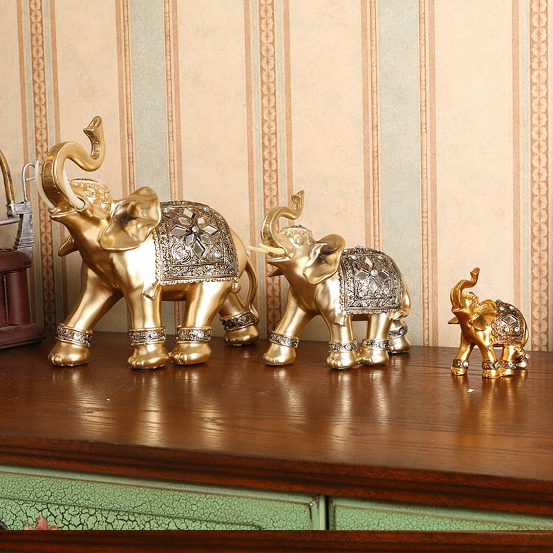 Golden Resin Elephant Statue Sculpture