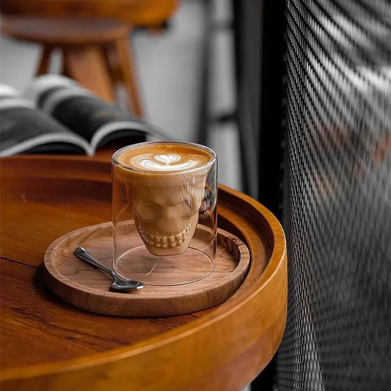 Skull Transparent Mug Glasses Crystal Cups Double Wall