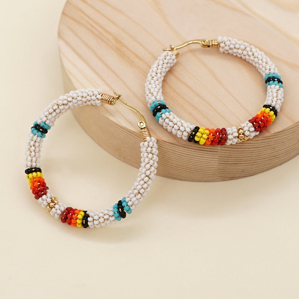 Native Hoop Earrings Hollow Earring Beaded