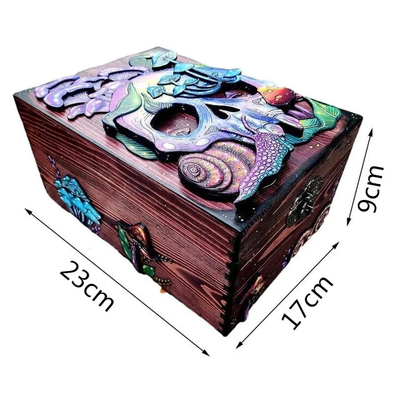 Skull Memory Box Pine Wood Material Storage Box