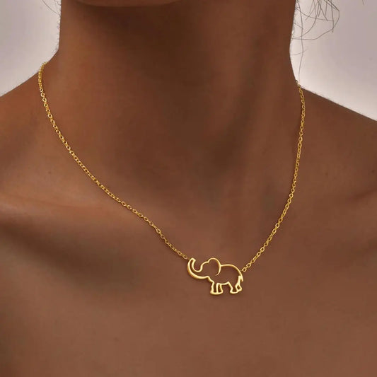 Elephant Necklace Cute Hollow Chain Stainless Steel