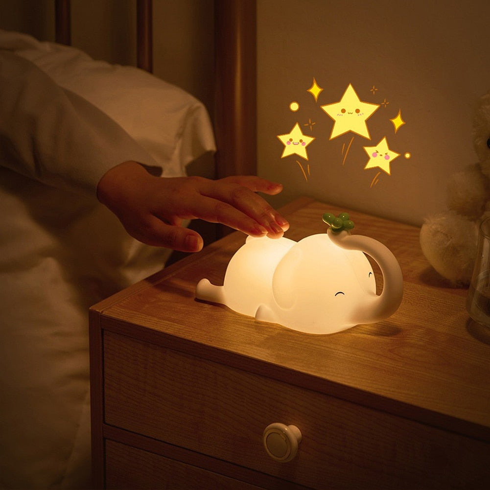Cute Elephant Night Light Silicone Touch Dimmable Timing USB Rechargeable