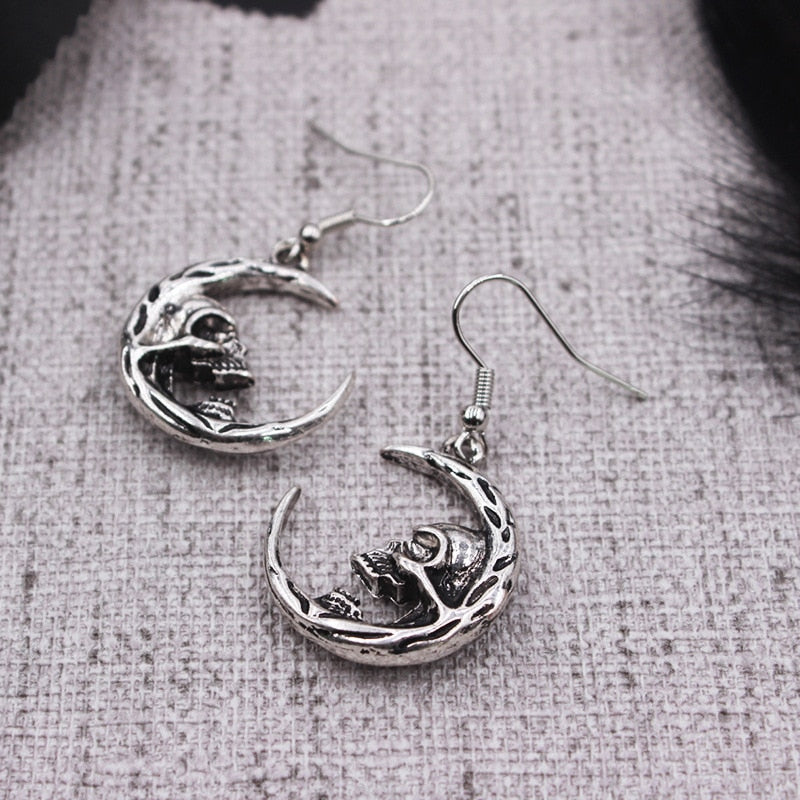 Moon Skull Dangle Earrings