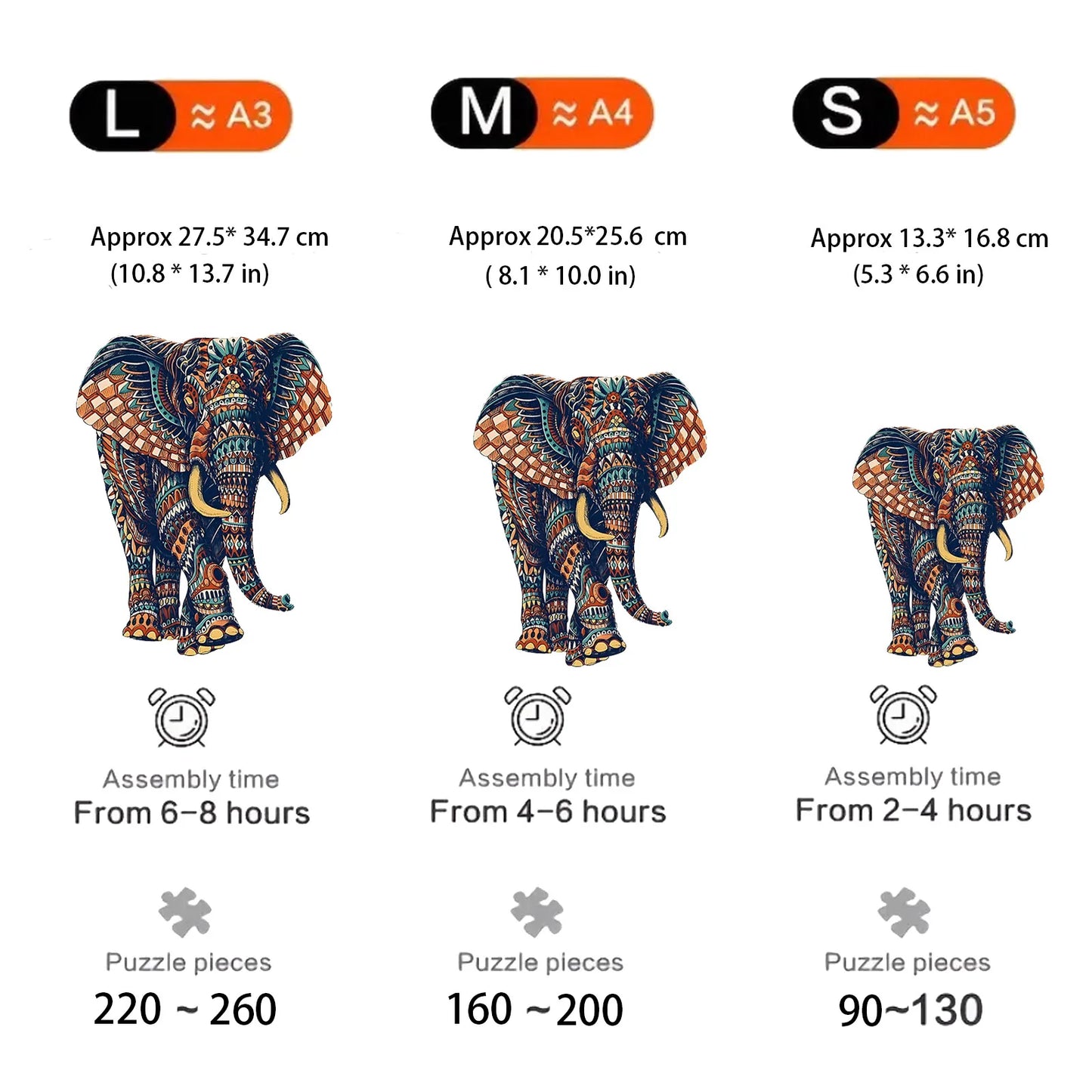 Elephant Unique Wooden Puzzle Shaped Pieces