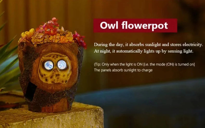 Owl Wall Hanging Flower Pot Solar Light Waterproof
