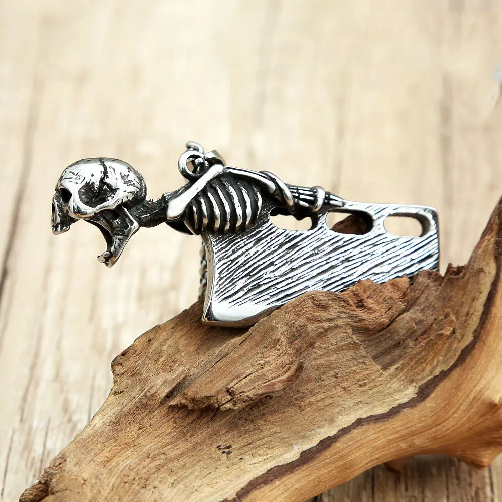 Skull Knife Bottle Opener Pendant Necklace Stainless Steel