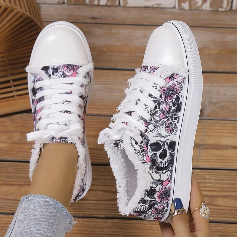 Skull Canvas Flat Sneakers Sports Shoes