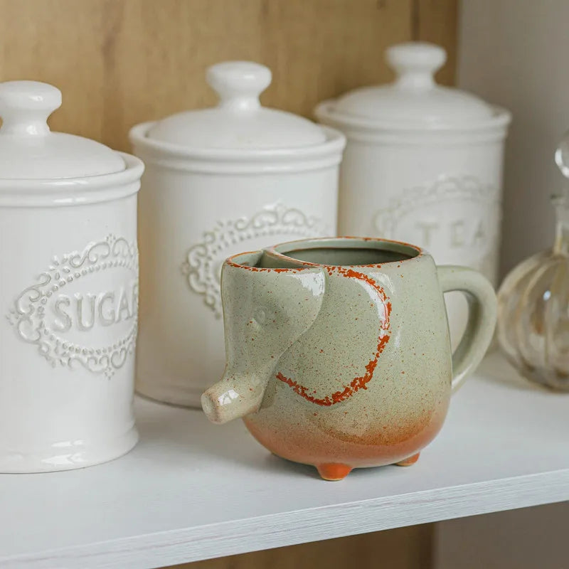 Elephants Ceramic Mugs 16oz Cup With Tea Bag Holder
