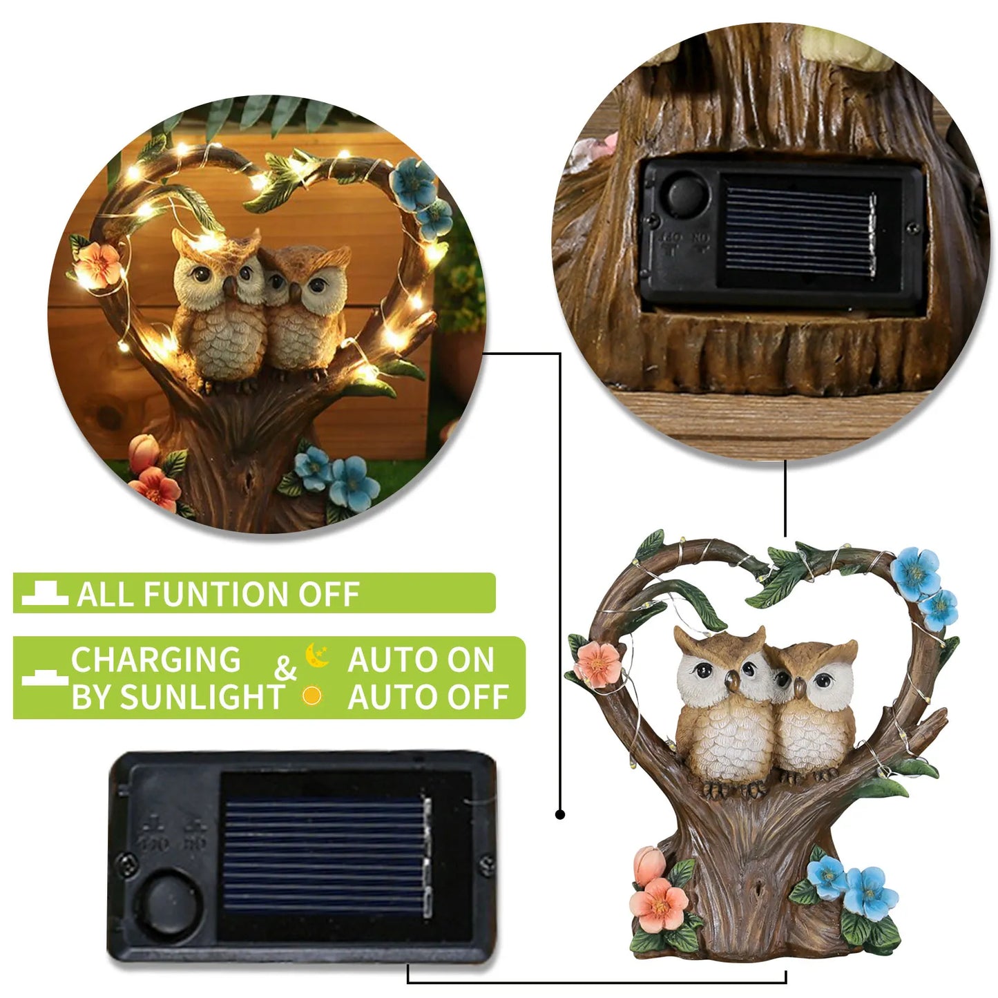 Heart Owl Statues Figurines Resin