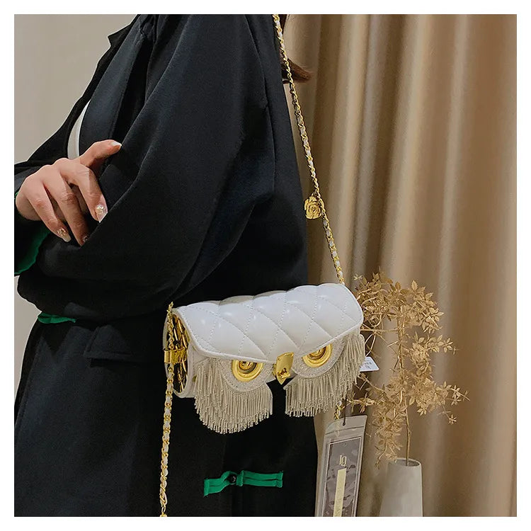 Cute Owl  Crossbody Tassel Bag Leather