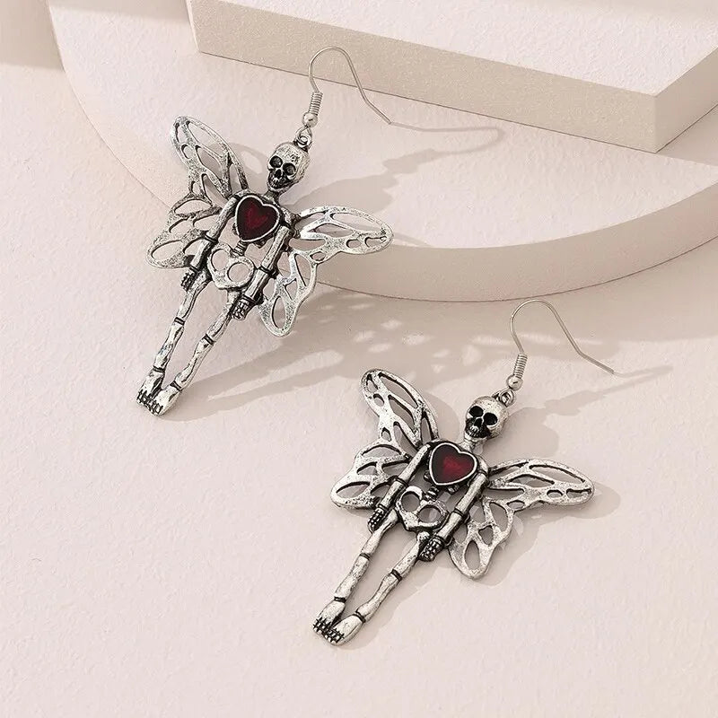 Skull Dangle Angel Wings Drop Earrings