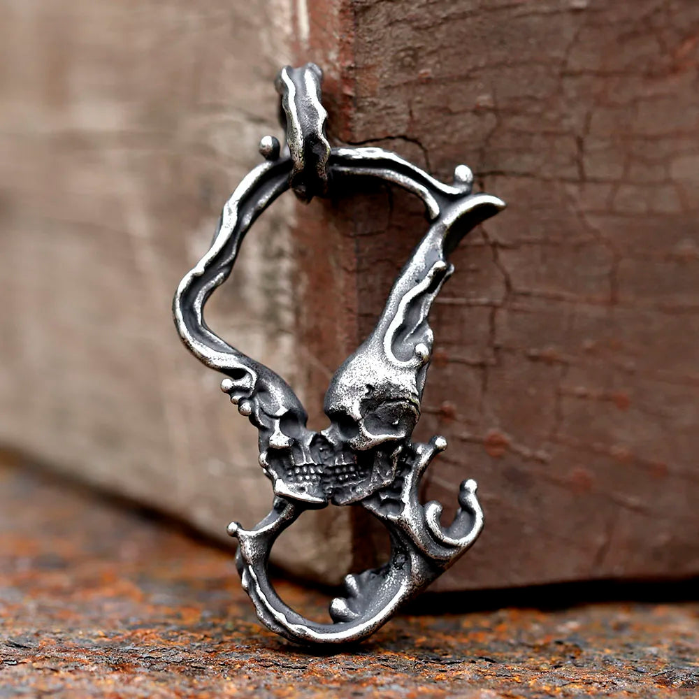 Skull Kissing Pendant Stainless Steel Necklace