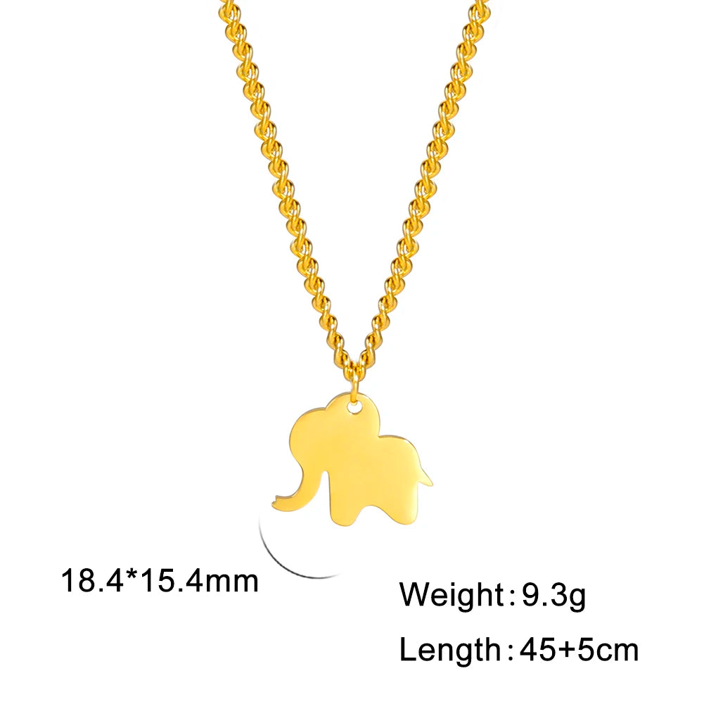 Elephant Family Pendant Stainless Steel Necklace Gold Color