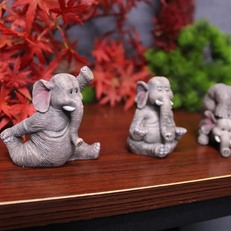 Elephant Yoga Statue 3 Items Mini Statue