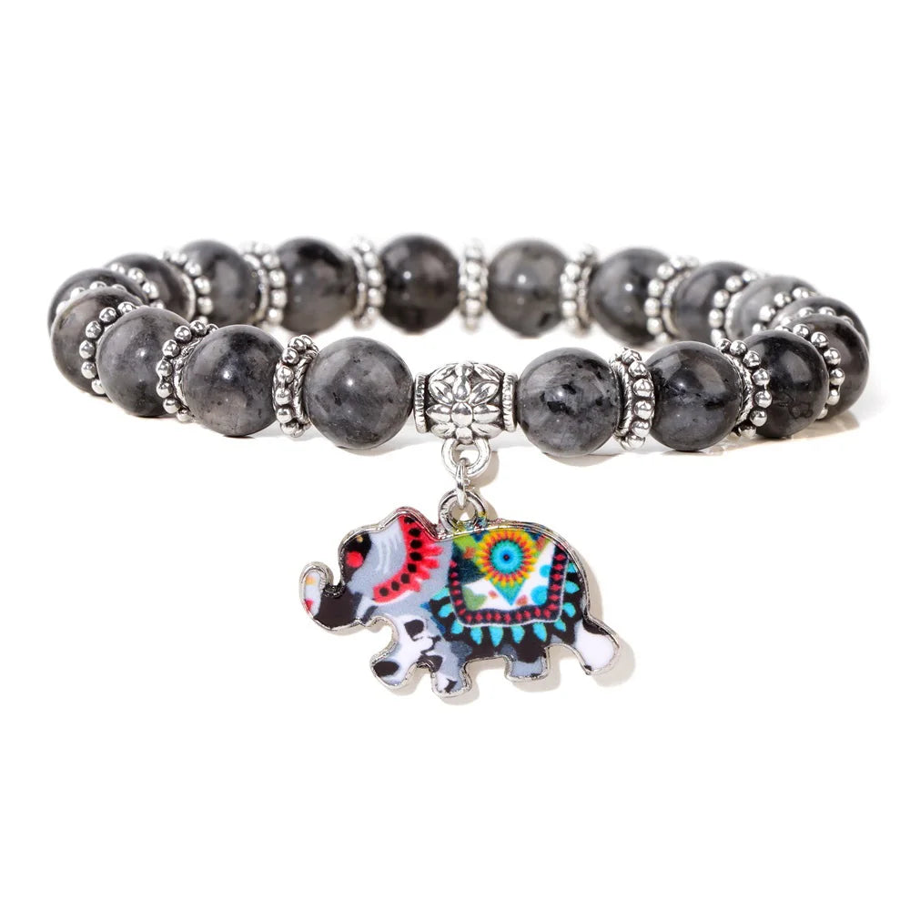 Elephant Pendant Bracelets Stone Turquoise Beaded