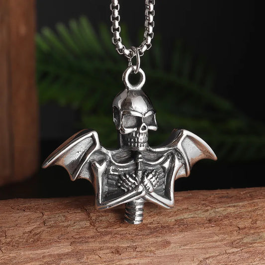 Skull Gothic Bat  Wings Pendant Necklace