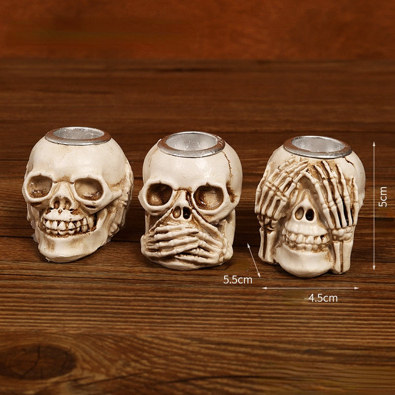 Halloween Skull Head Figurines Resin Candle Holder