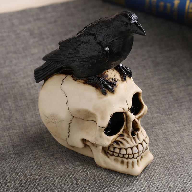 Raven Bird On Skull Home Decor Gothic Statue Halloween Decoration