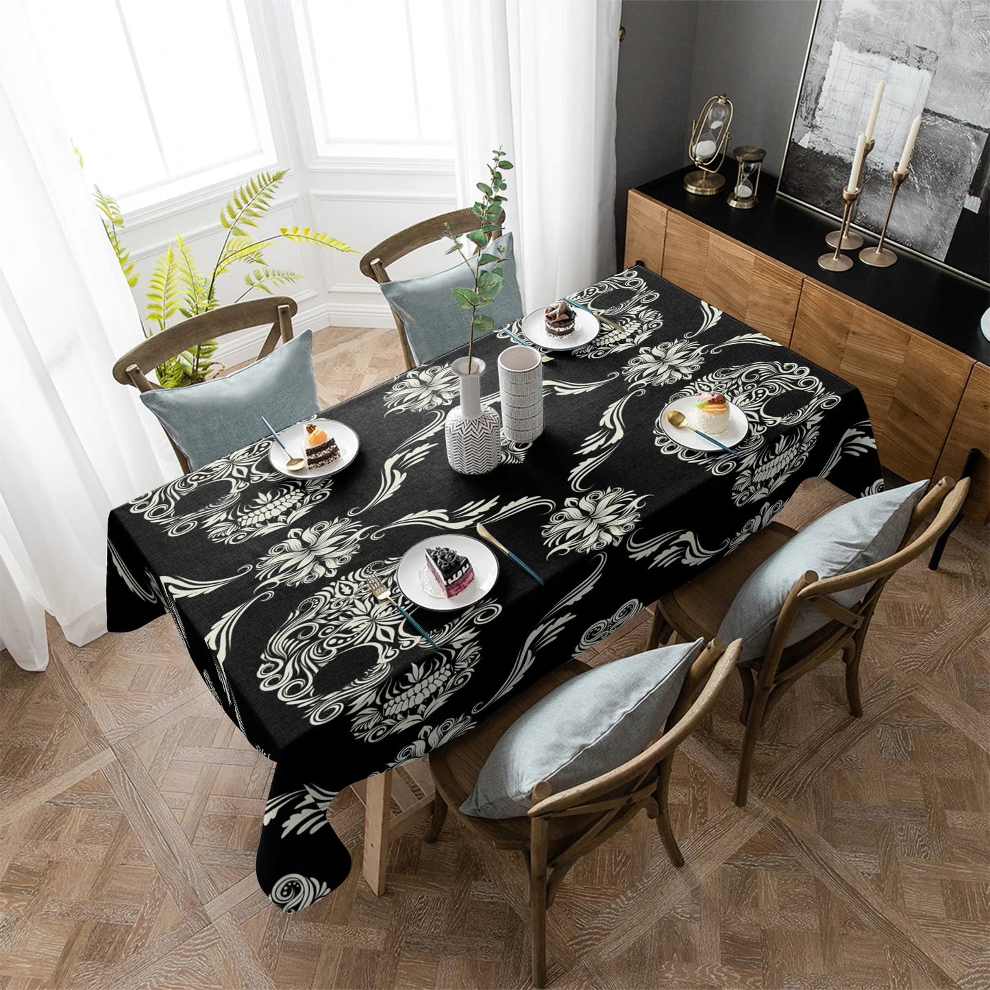 Skull Black Tablecloths Waterproof