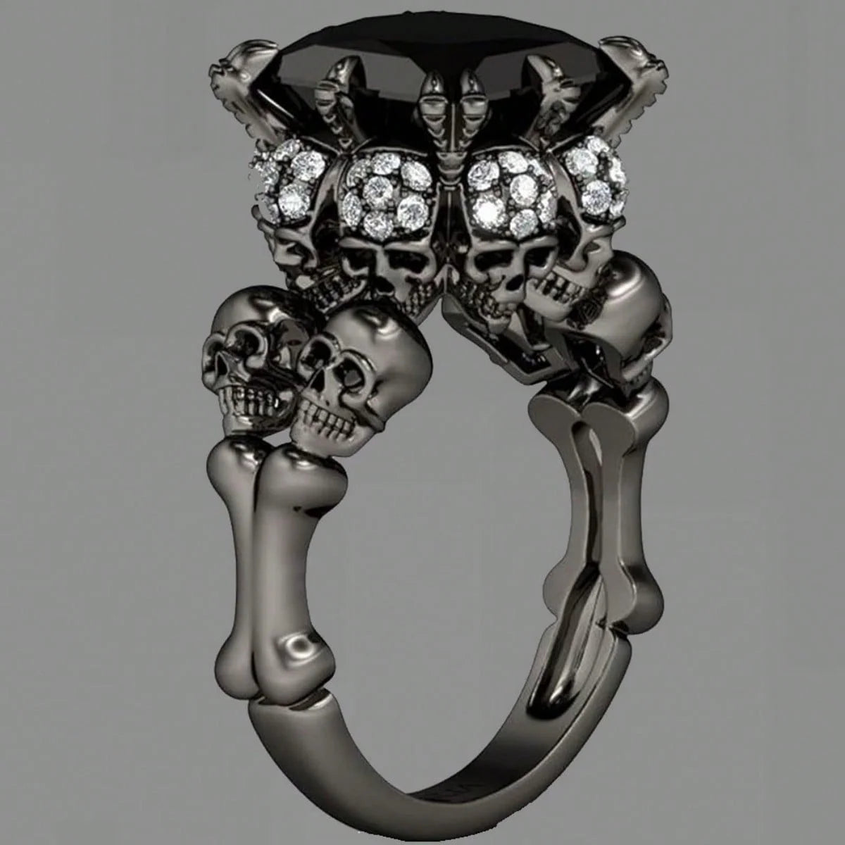 Skull Rings Black Zircon
