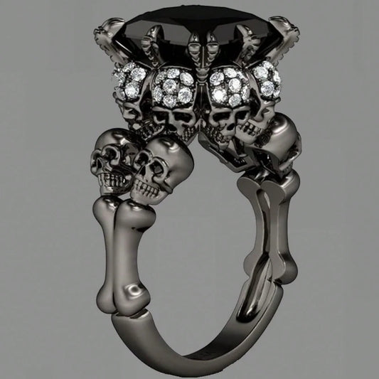 Skull Rings Black Zircon