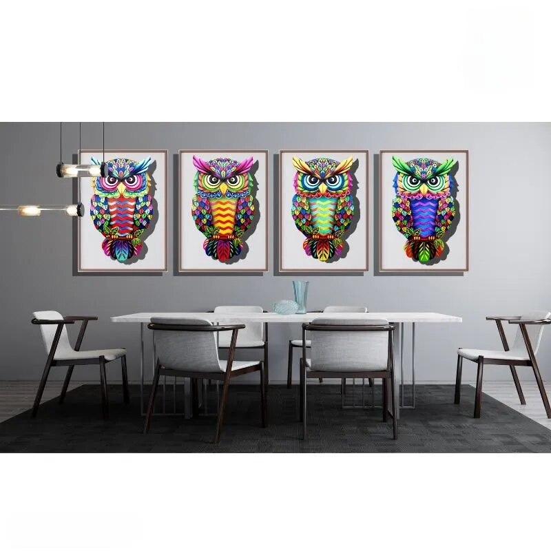 Owl Metal Colorful Sculpture