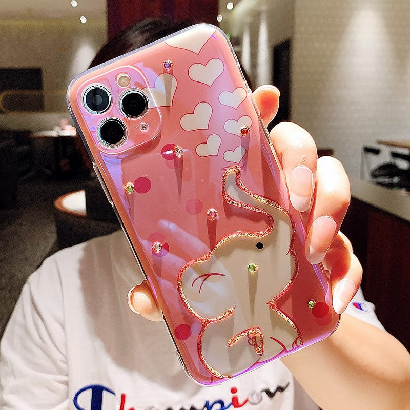 Rhinestone Pink Elephant Soft TPU Cover For iPhone
