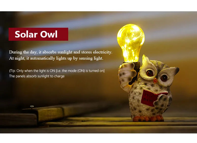 Owl Resin Cute  Statues Solar Light