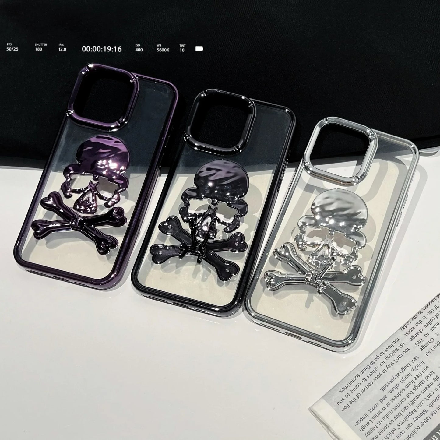 Skull Head Fold Bracket Cover Funds Plating Soft Transparent Phone Case