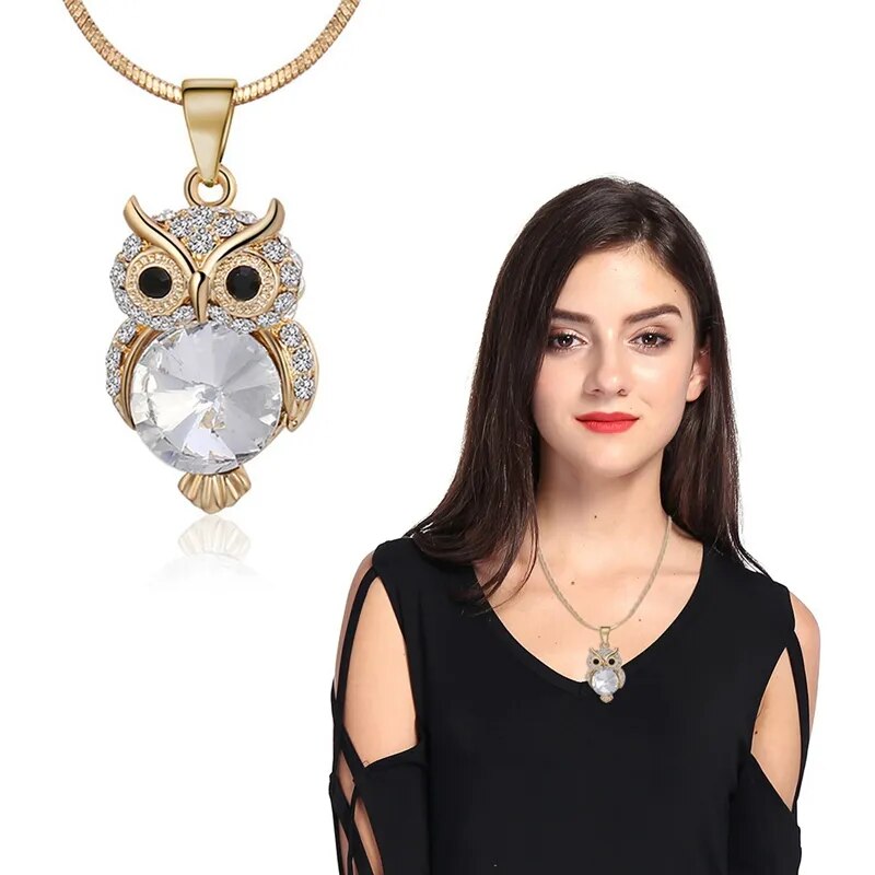Owl Pendant Chain Crystal Necklace