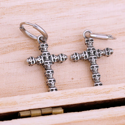 Skull Cross Drop Earrings Stainless Steel