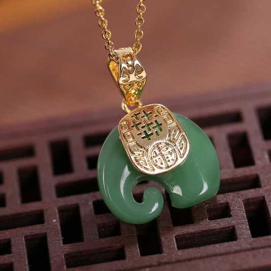 Elephant Pendant 18K Gold Plated Natural Stone Chain Necklace