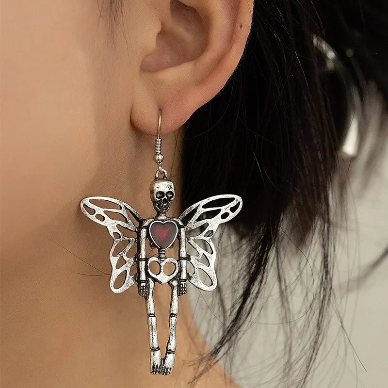 Skull Dangle Angel Wings Drop Earrings