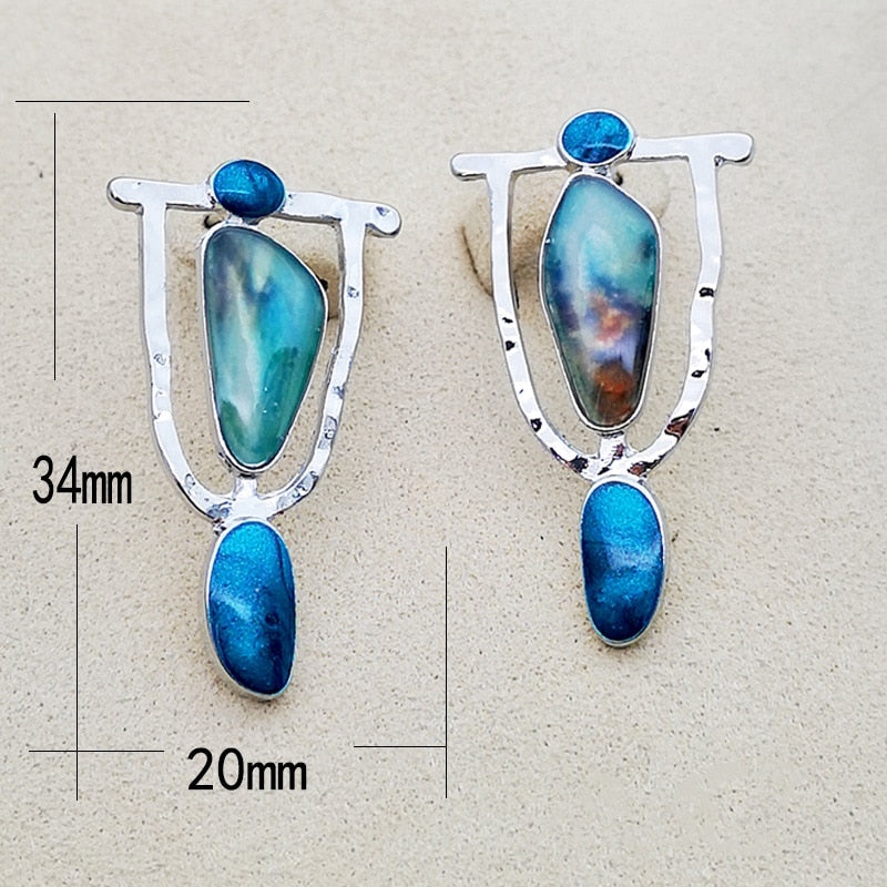 Native Dangle Drop Earrings Resin Stone Boho