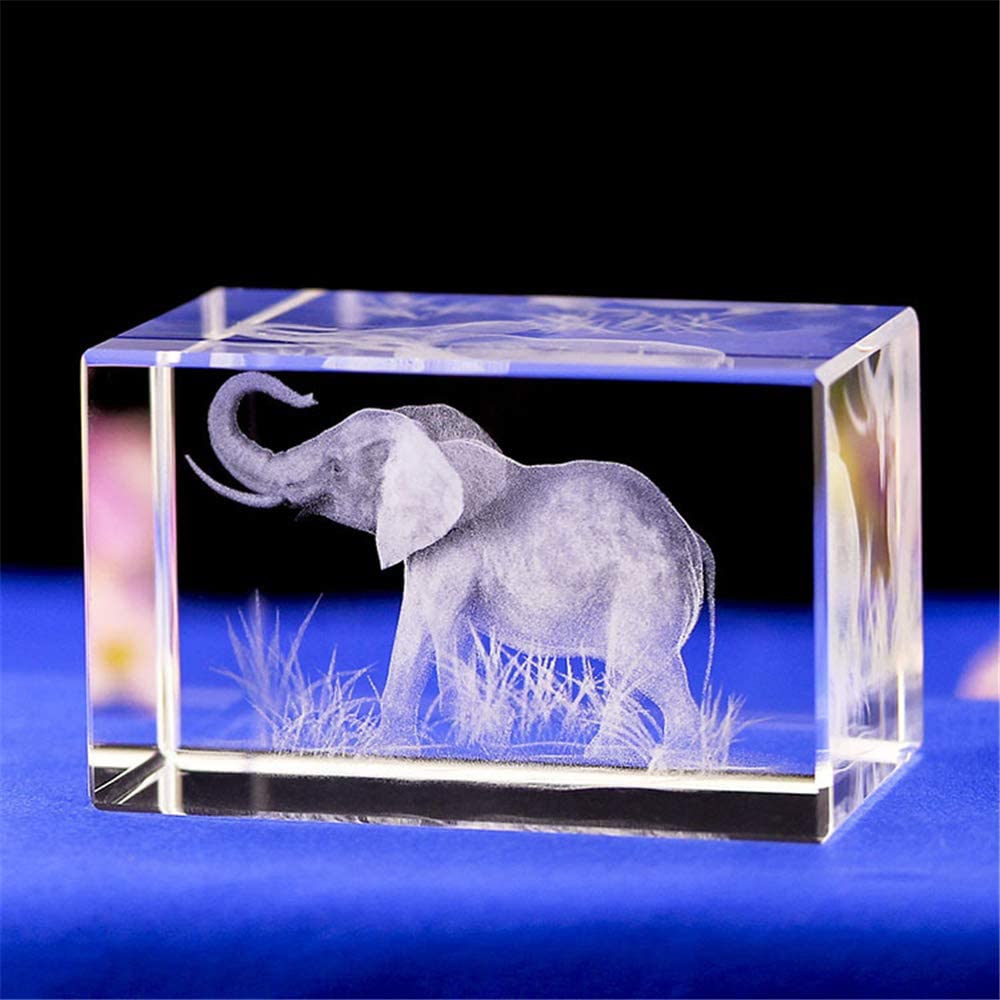 Elephant Figurines Crystal 3D Laser Etched Glass Cube Engraving