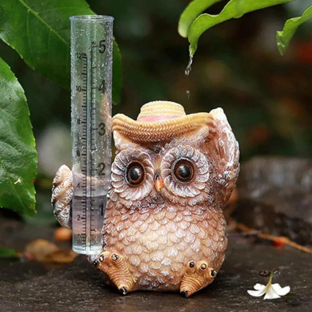 Owl Resin Statue Rain Gauge