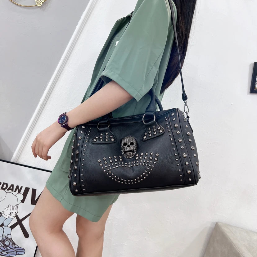 Skull Studded Black Handbags Gothic Rivet