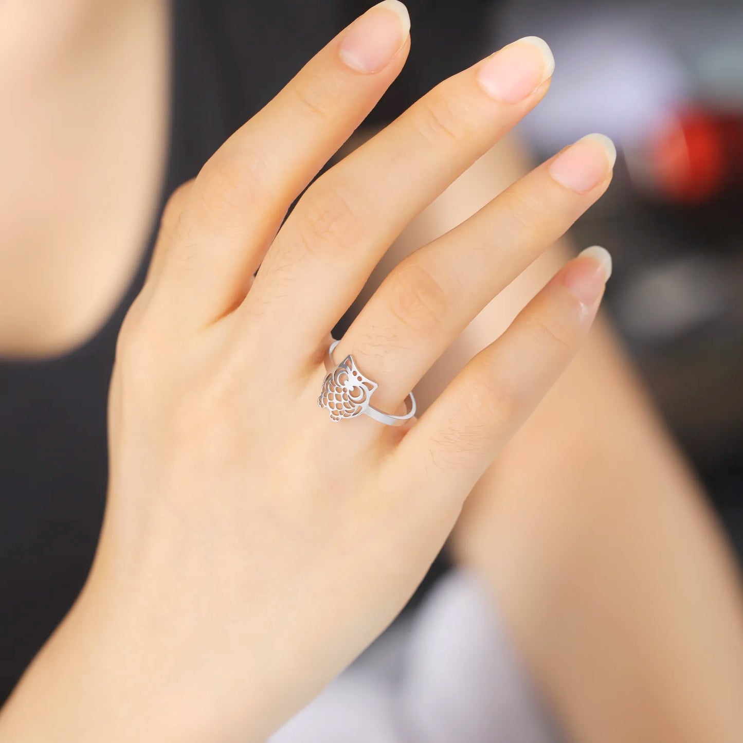 Owl Ring Stainless Steel Open Adjustable