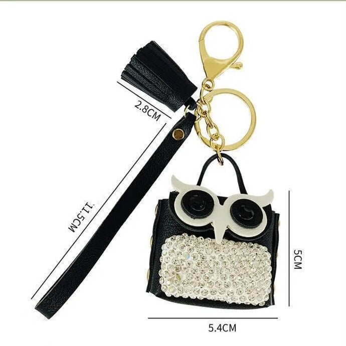 Owl Mini Wallet Rhinestone PU Leather Keychain