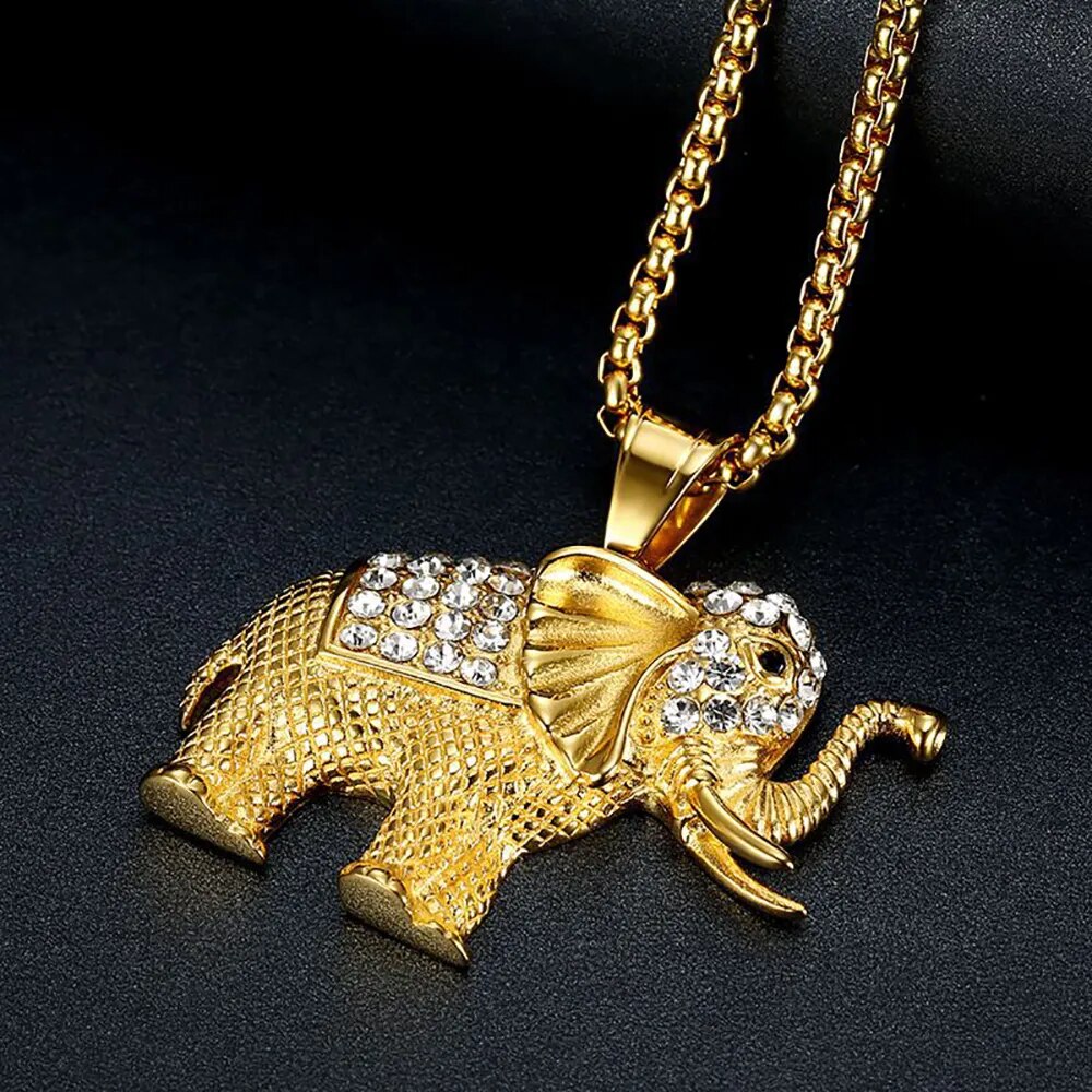 Elephant Pendant Necklace Gold Color Stainless Steel