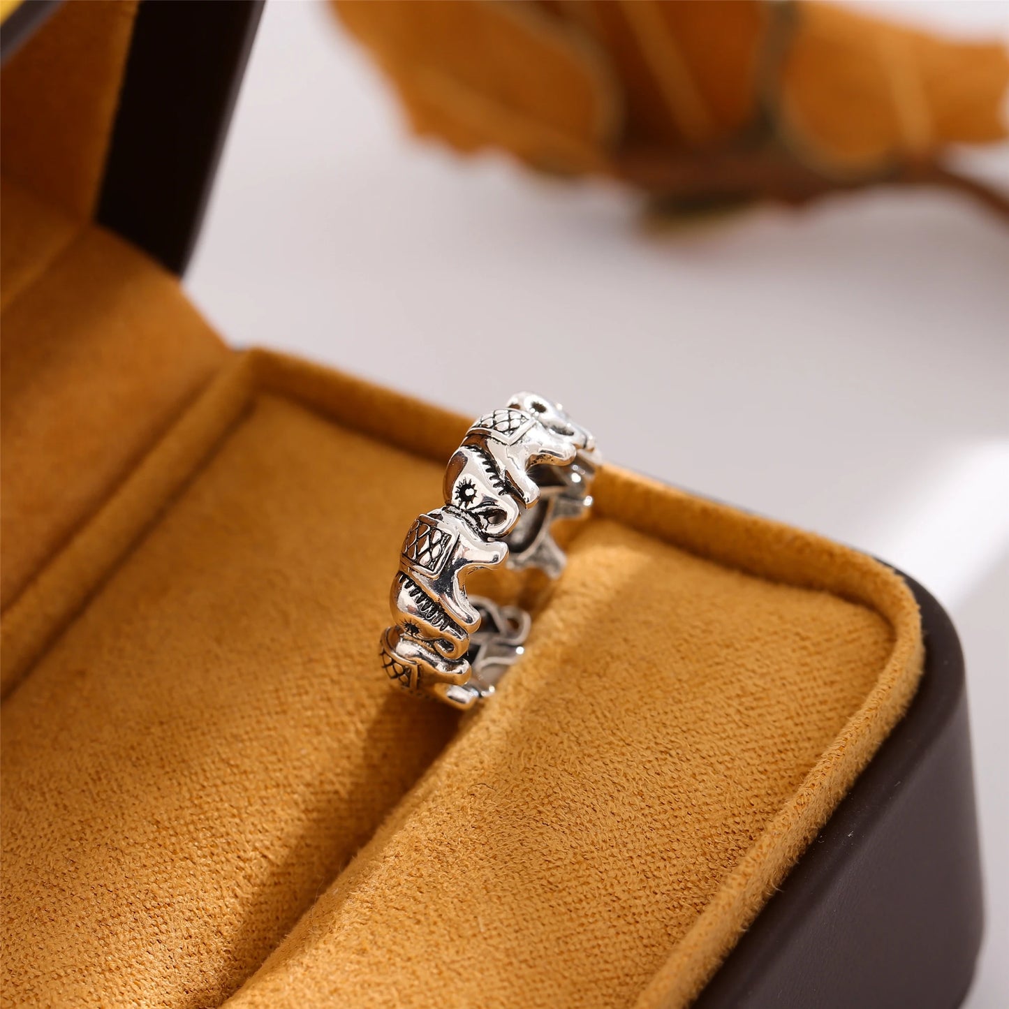 Elephant Retro Silver Plated Opening Rings