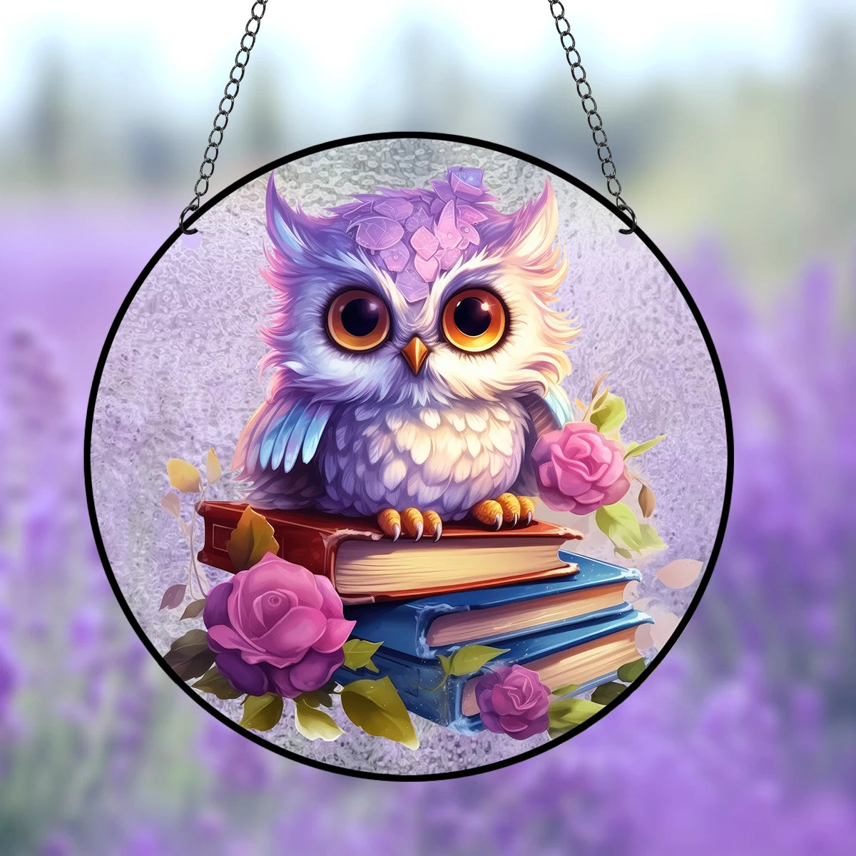 Owl Pattern Glass Stained Hanging Window Decor