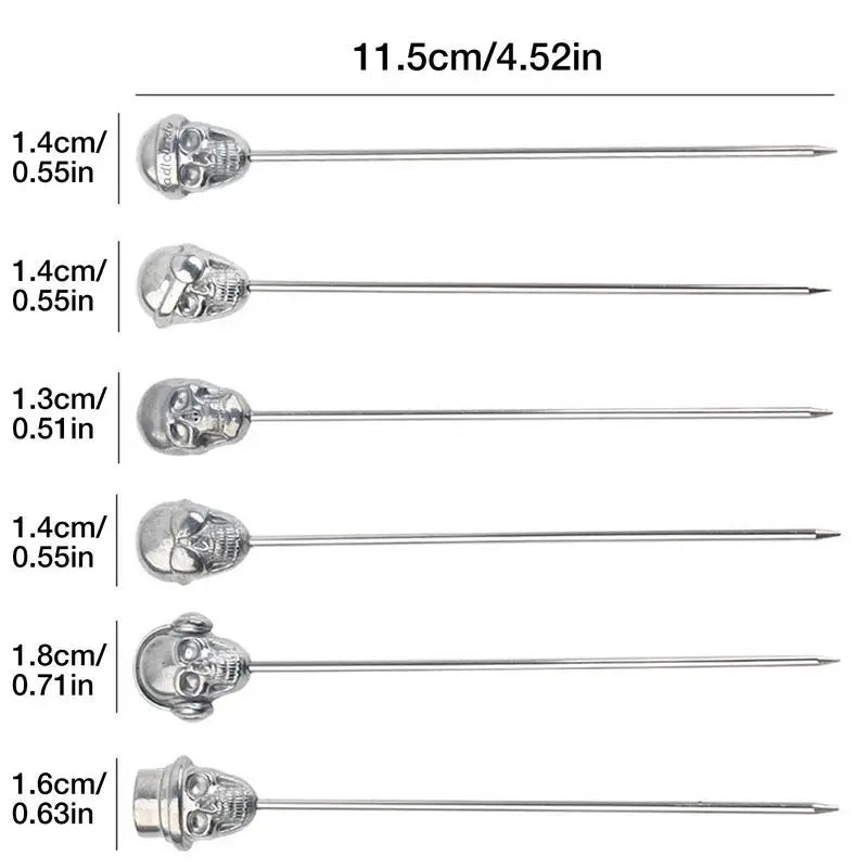Skull Garnish Skewer Silver Fruit Stainless Steel Reusable