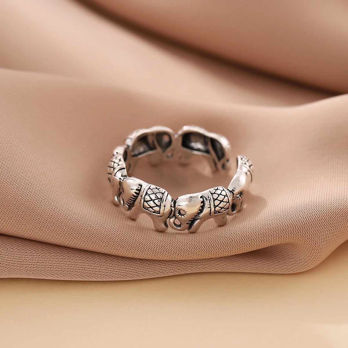Elephant Retro Silver Plated Opening Rings