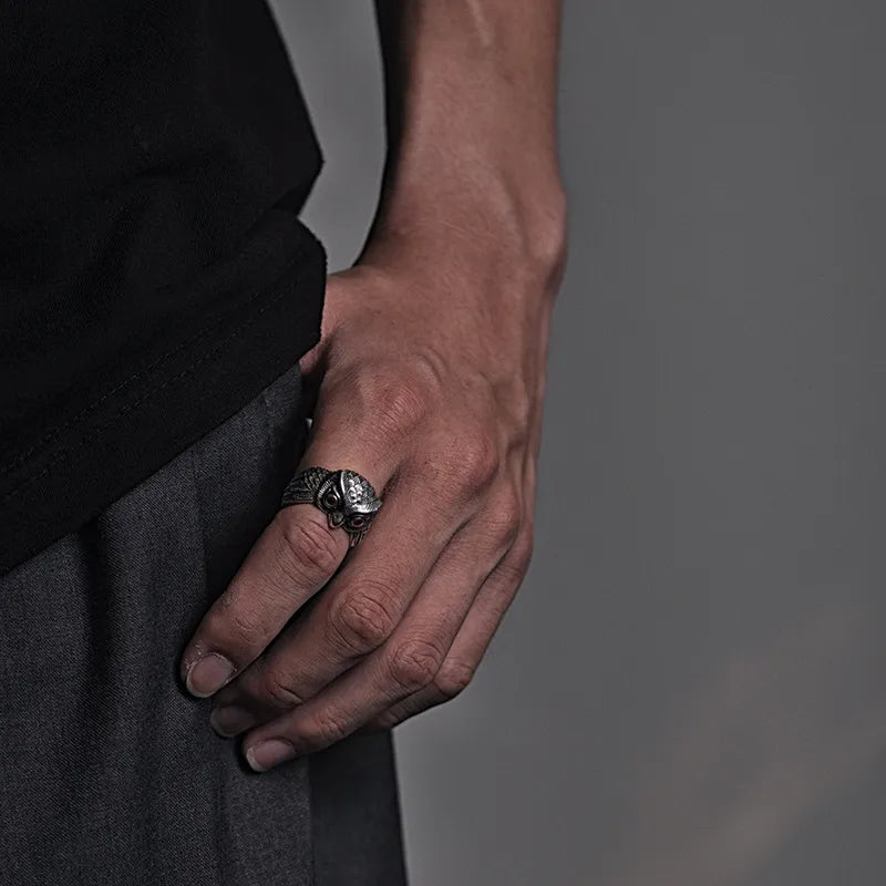 Owl Opening Adjustable Ring Silver Plated