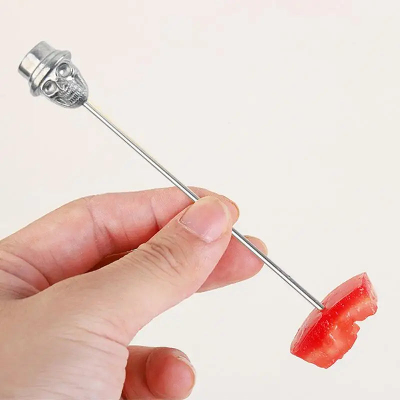 Skull Garnish Skewer Silver Fruit Stainless Steel Reusable
