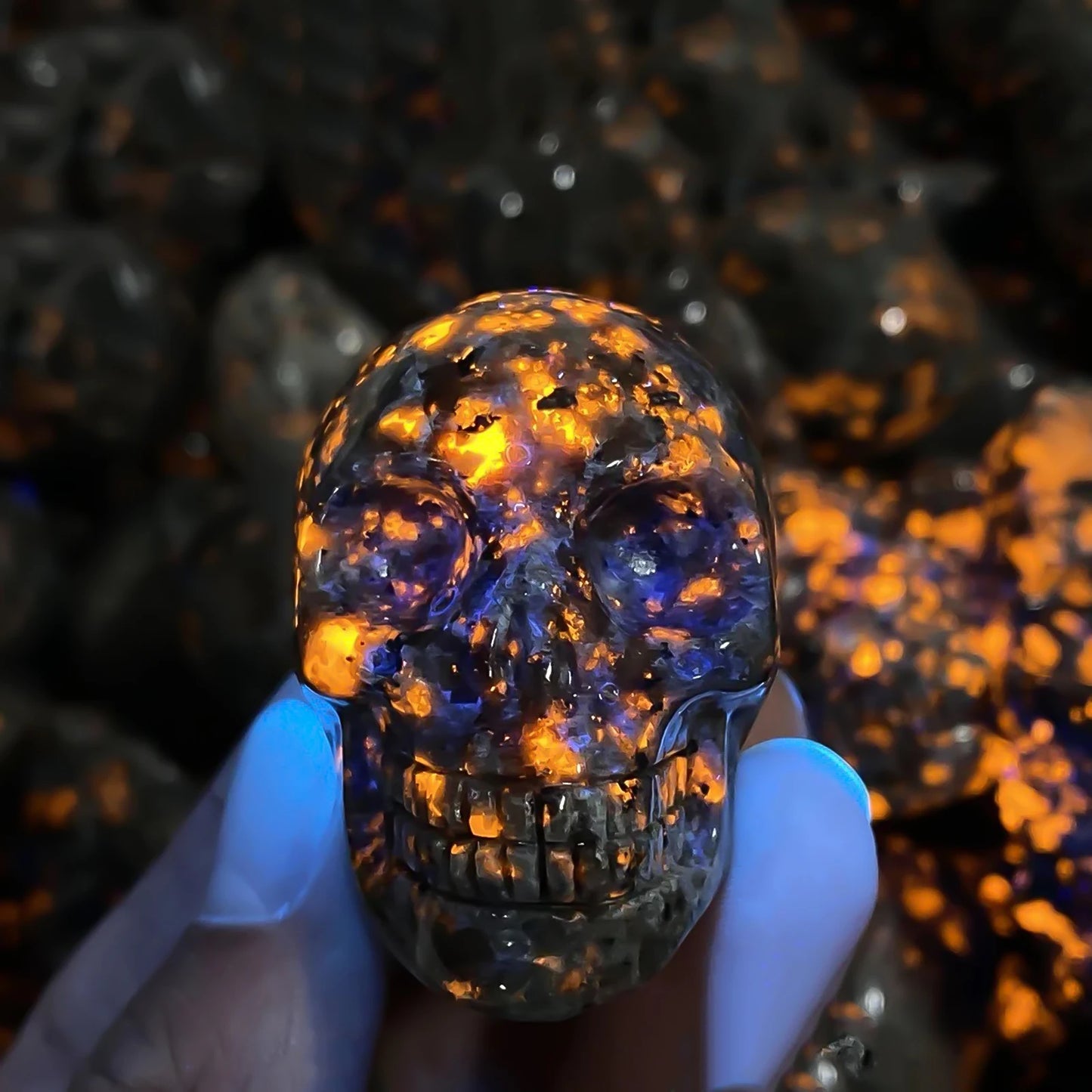 Skull Carved Statue Natural Hand Carved Flame Stone