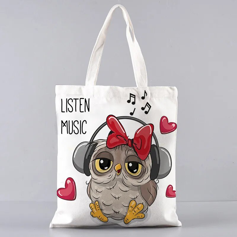 Owl Cute Pattern Canvas Handbag Environmentally Friendly
